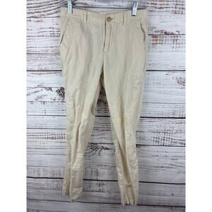 Womens Gap Linen Blend Khaki Tan Girlfriend Straight Chino Pants Sz 00 Fits 28"